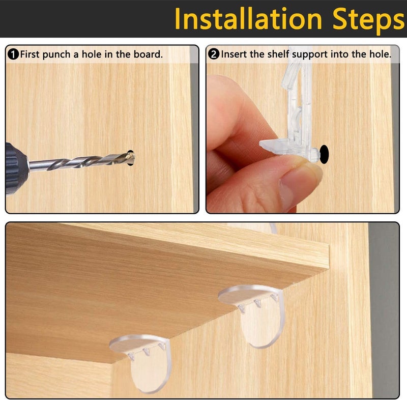 LonlyEagle 20pcs Plastic Locking Shelf Support Pegs,5mm Shelf Pins,Self-Locking Bracket Clips,Clear Shelf Pegs for for Kitchen Cabinet Furniture Book Shelves, 5mm Peg x 5/8" Thick Shelves - Image 4